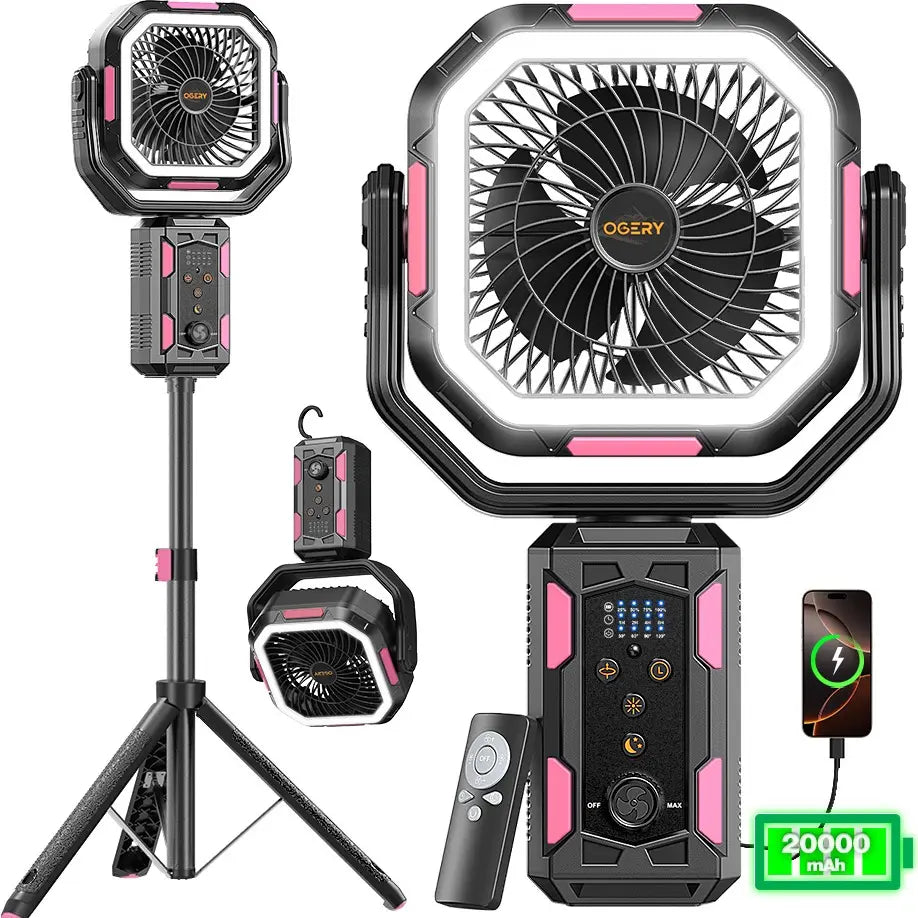 30000mAh Camping Fan, LED Light, Remote Control, Portable