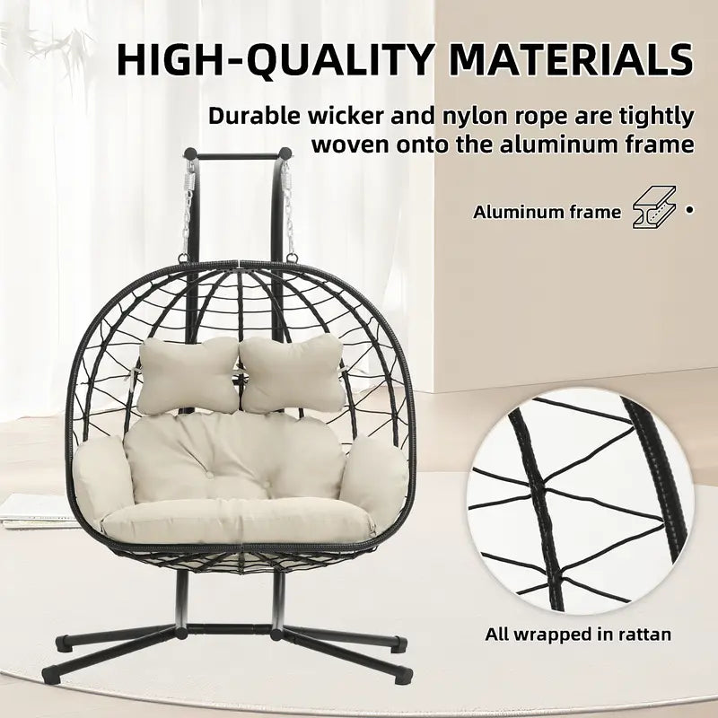 Luxury Double Egg Swing Chair, Oversized Hanging Basket Chair for Patio & Garden Lounge