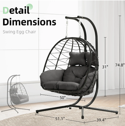 Luxury Double Egg Swing Chair, Oversized Hanging Basket Chair for Patio & Garden Lounge