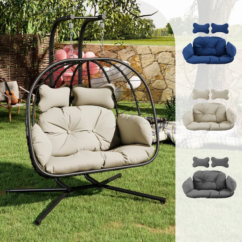 Luxury Double Egg Swing Chair, Oversized Hanging Basket Chair for Patio & Garden Lounge