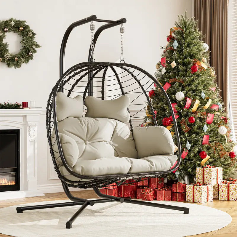 Luxury Double Egg Swing Chair, Oversized Hanging Basket Chair for Patio & Garden Lounge