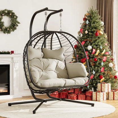 Luxury Double Egg Swing Chair, Oversized Hanging Basket Chair for Patio & Garden Lounge