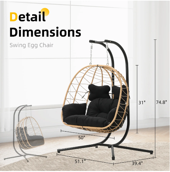 Luxury Double Egg Swing Chair, Oversized Hanging Basket Chair for Patio & Garden Lounge