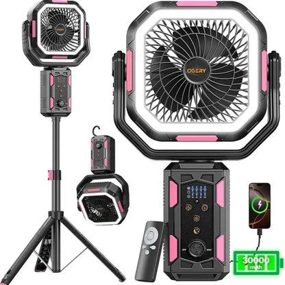 30000mAh Camping Fan, LED Light, Remote Control, Portable