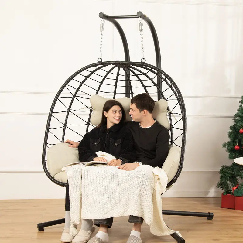 Luxury Double Egg Swing Chair, Oversized Hanging Basket Chair for Patio & Garden Lounge