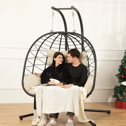 Luxury Double Egg Swing Chair, Oversized Hanging Basket Chair for Patio & Garden Lounge