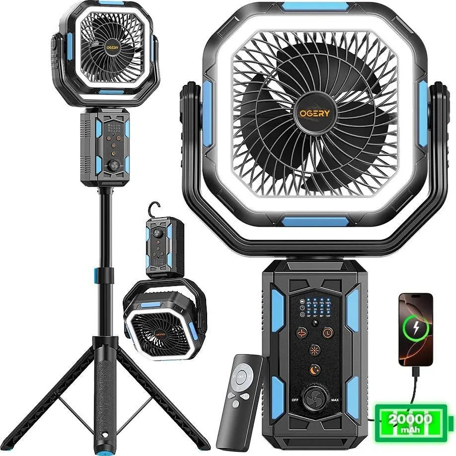 30000mAh Camping Fan, LED Light, Remote Control, Portable
