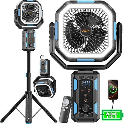 30000mAh Camping Fan, LED Light, Remote Control, Portable