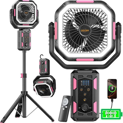 30000mAh Camping Fan, LED Light, Remote Control, Portable