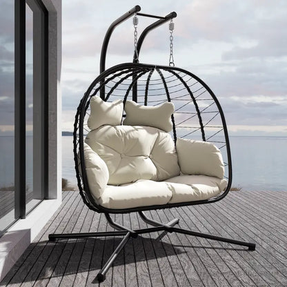 Luxury Double Egg Swing Chair, Oversized Hanging Basket Chair for Patio & Garden Lounge
