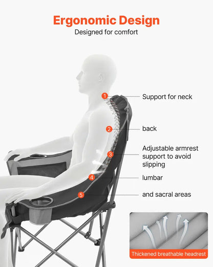 Oversized Folding Camp Chair，450lbs Support, Padded & Portable