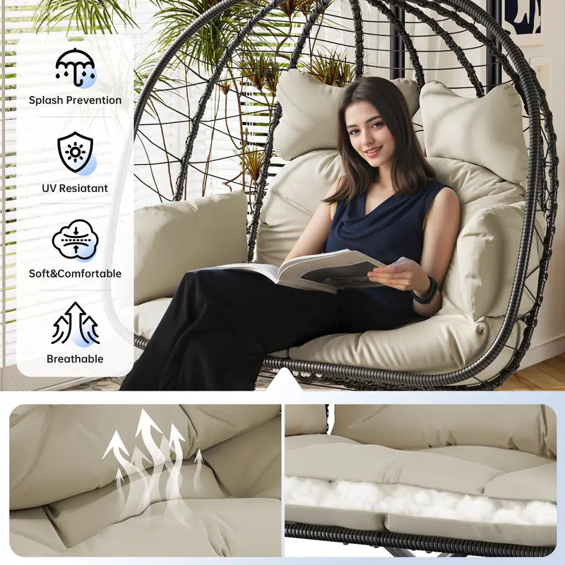 Luxury Double Egg Swing Chair, Oversized Hanging Basket Chair for Patio & Garden Lounge
