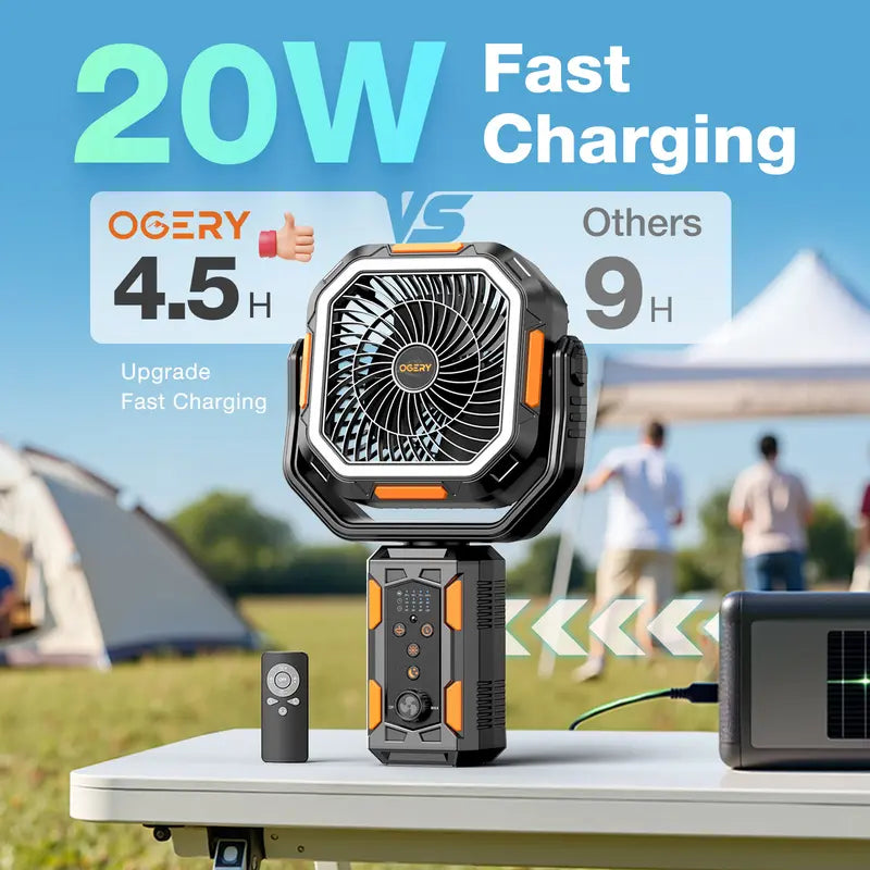 30000mAh Camping Fan, LED Light, Remote Control, Portable