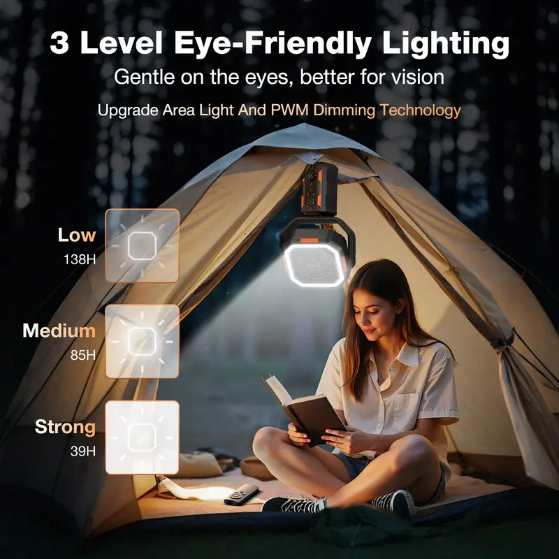 30000mAh Camping Fan, LED Light, Remote Control, Portable
