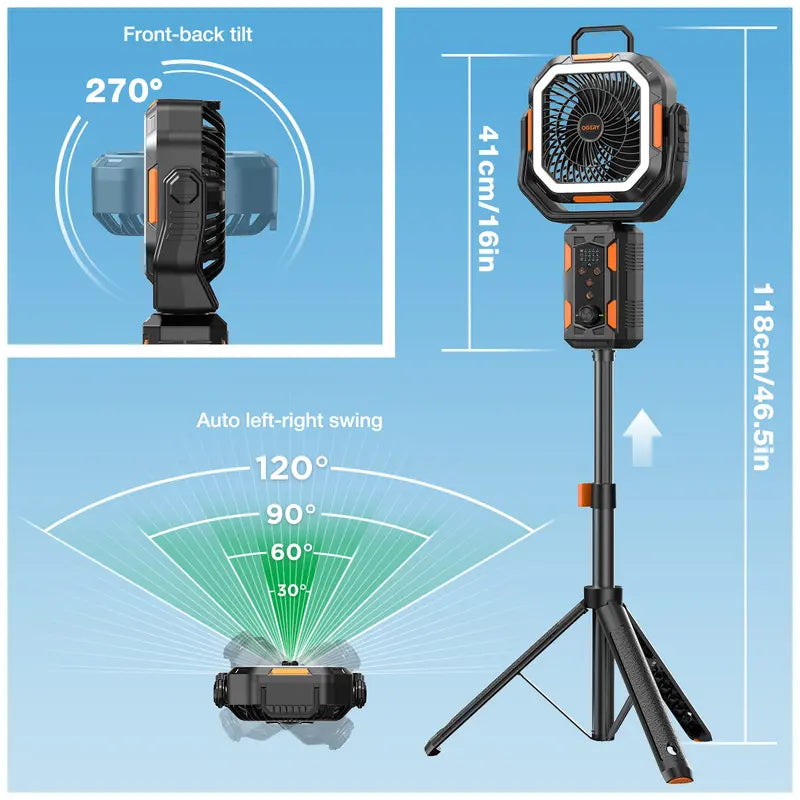 30000mAh Camping Fan, LED Light, Remote Control, Portable