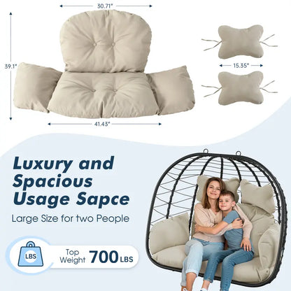 Luxury Double Egg Swing Chair, Oversized Hanging Basket Chair for Patio & Garden Lounge