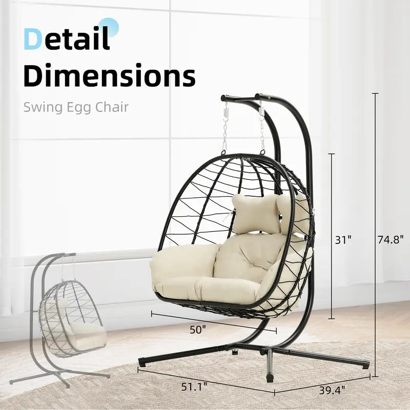 Luxury Double Egg Swing Chair, Oversized Hanging Basket Chair for Patio & Garden Lounge