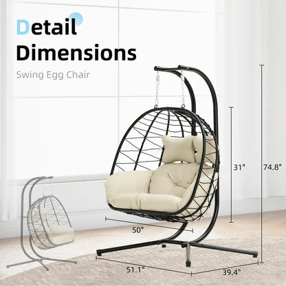 Luxury Double Egg Swing Chair, Oversized Hanging Basket Chair for Patio & Garden Lounge