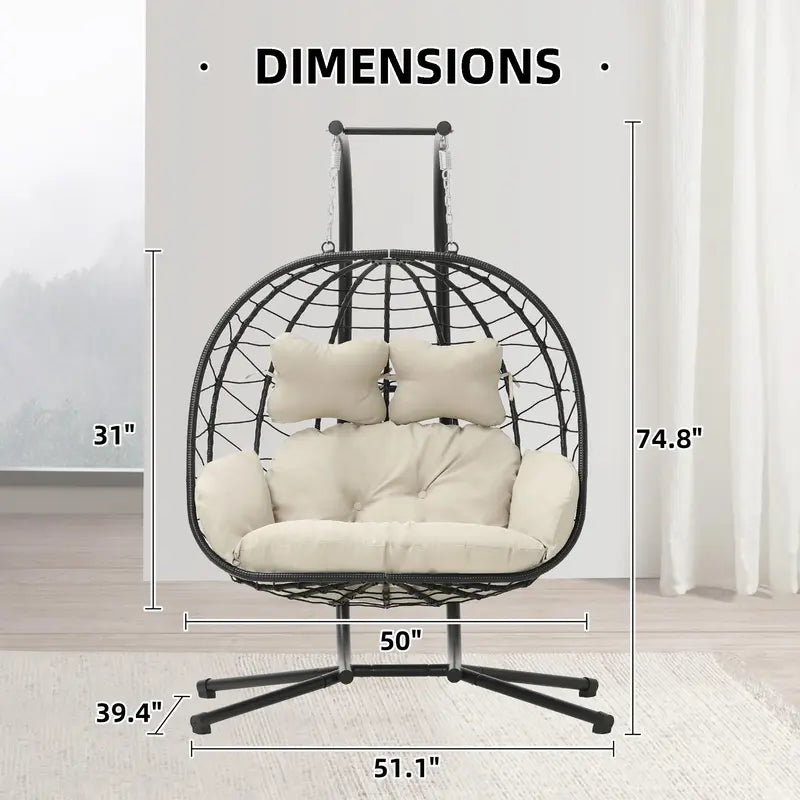 Luxury Double Egg Swing Chair, Oversized Hanging Basket Chair for Patio & Garden Lounge